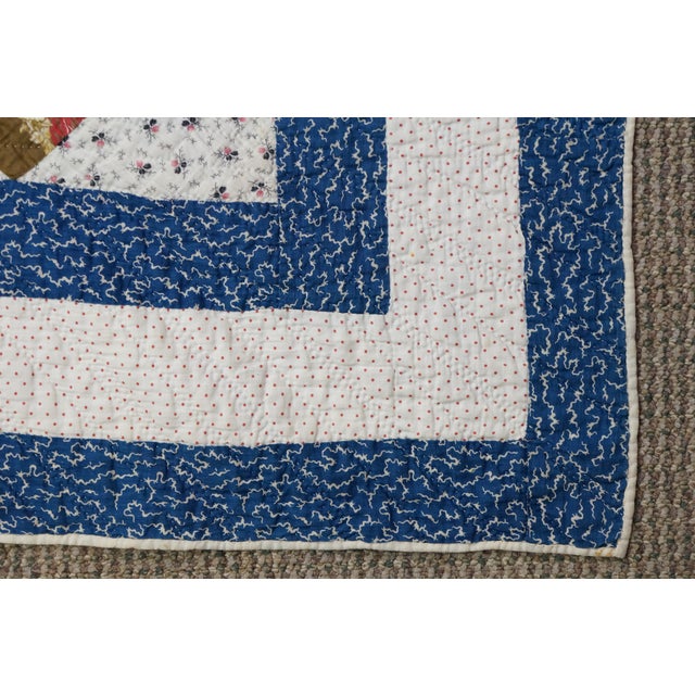 Mid 20th Century Vintage Handmade American Pinwheel Variant Postage Stamp Patchwork Quilt 76" For Sale - Image 5 of 12