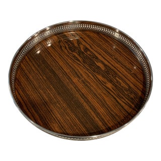 Mid 20th Century Vintage Sheffield Silverplate & Rosewood Formica Serving Tray For Sale