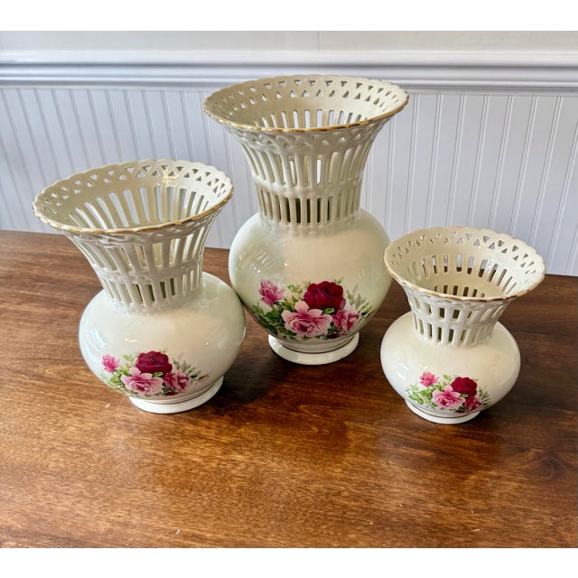 Late 20th Century Victorian Rose Porcelain Vases For Sale - Image 4 of 12