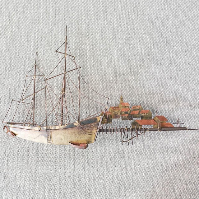 Brutalist Boat with Harbour Village Wall Sculpture by Curtis Jeré for Artisan House, USA, 1970s For Sale - Image 14 of 14