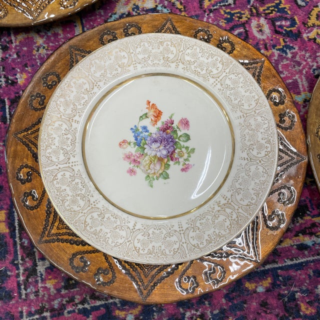 Ceramic Vintage Beaded Amber Chargers - Set of Six For Sale - Image 7 of 8