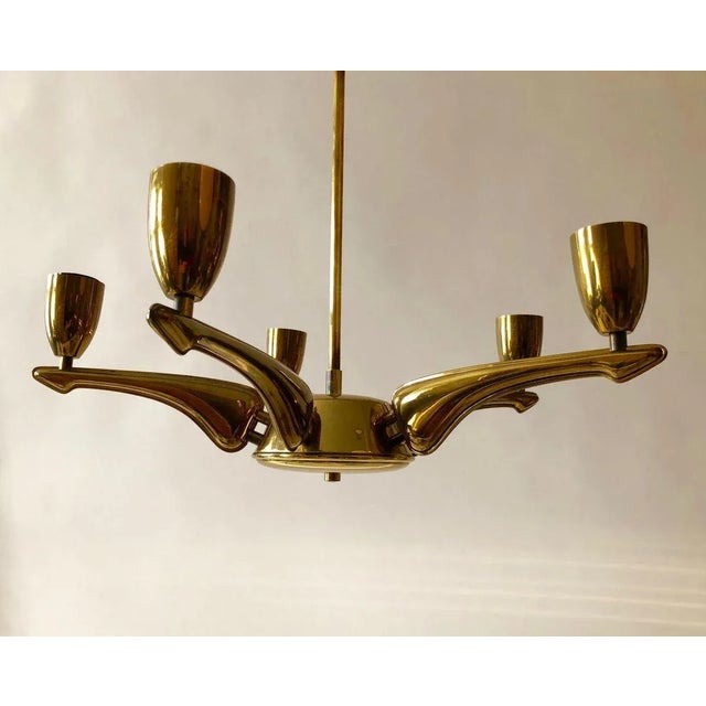 French Brass Chandelier, 1950s For Sale - Image 11 of 12
