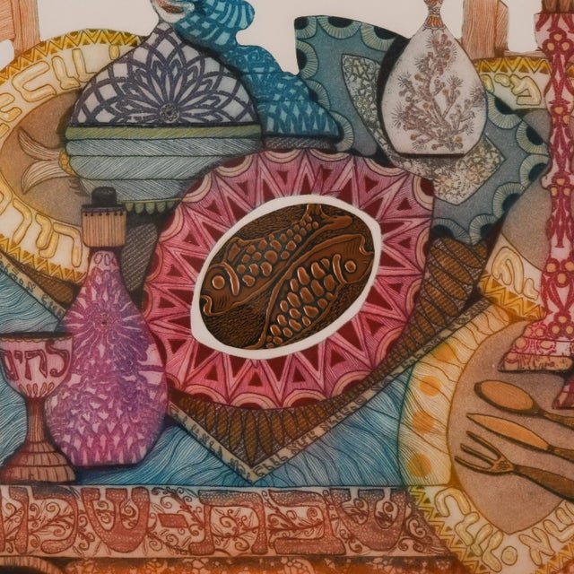 Religious Framed Signed Amram Ebgi "Shabbot Table" Limited-Edition Lithograph 39/50 For Sale - Image 3 of 10