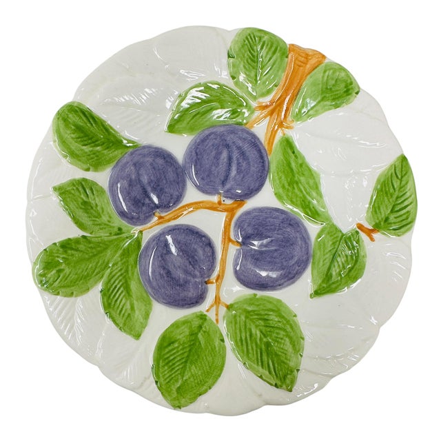 1980s Rare Shafford "Fruit Du Jour" Majolica-Style Hand-Painted Ceramic Plates - Set of 9 For Sale - Image 11 of 18