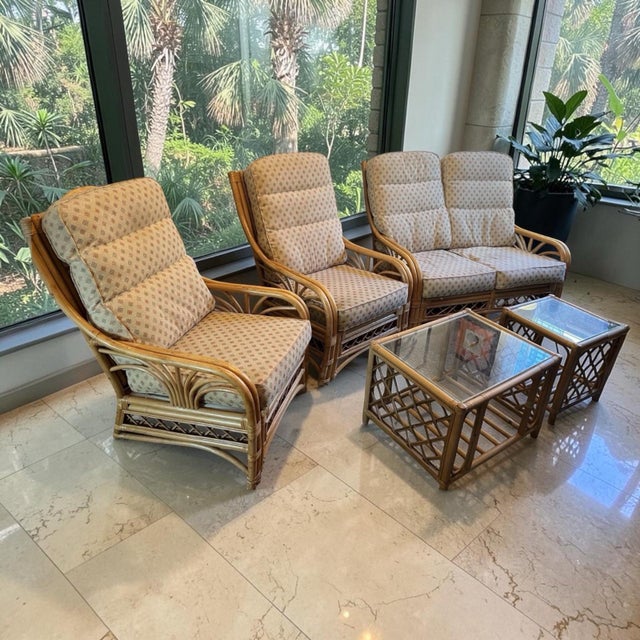 1950s 1950s Hollywood Regency Palm Fan Rattan Suite in the Palm Beach Taste For Sale - Image 5 of 5