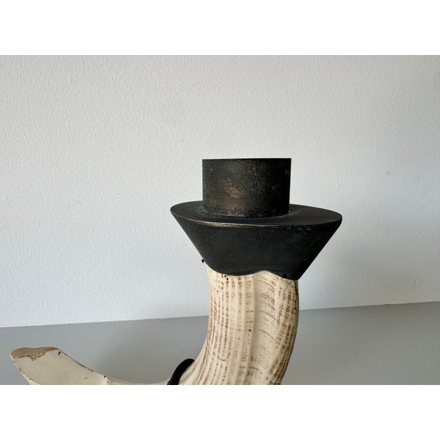 Vintage Faux Tusk Resin Candle Holder With Metal Accents For Sale In Miami - Image 6 of 11