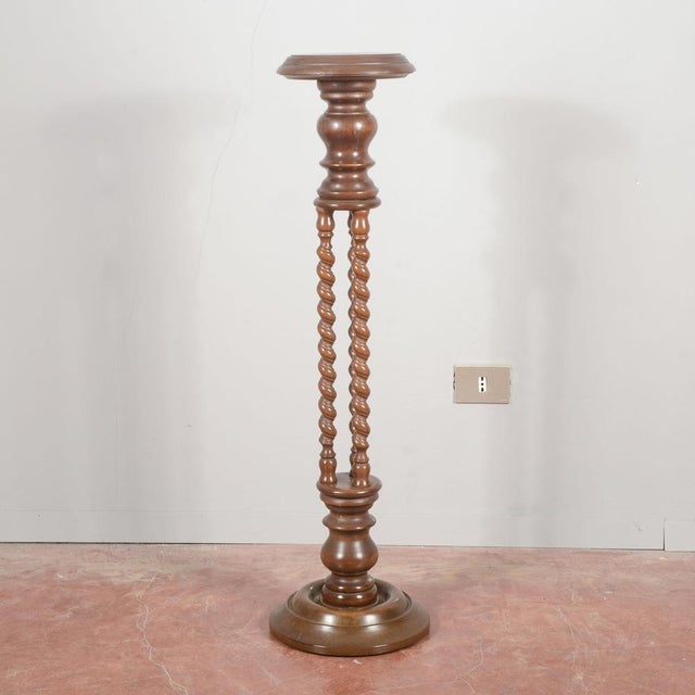 Brown Wooden Trestle Column with Turnings, 1980s For Sale - Image 8 of 15