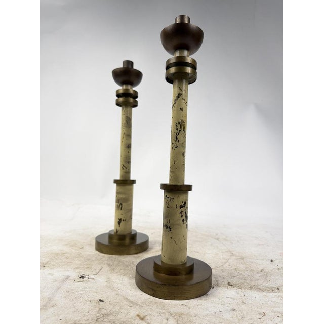 Art Deco Brass Candleholders, 1920s, Set of 2 For Sale - Image 13 of 14
