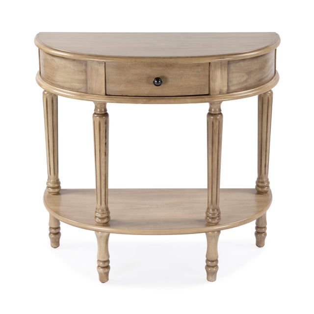 Traditional Mozart 31.5 in. W Demilune Wood 1 Drawer Console Table with Open Lower Shelf, Antique Beige For Sale - Image 3 of 11