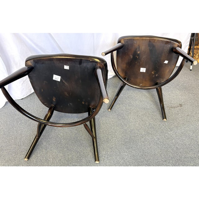 Vintage High Swept Back Windsor Birdcage Chairs in Ebony Finish- A Pair For Sale - Image 10 of 18