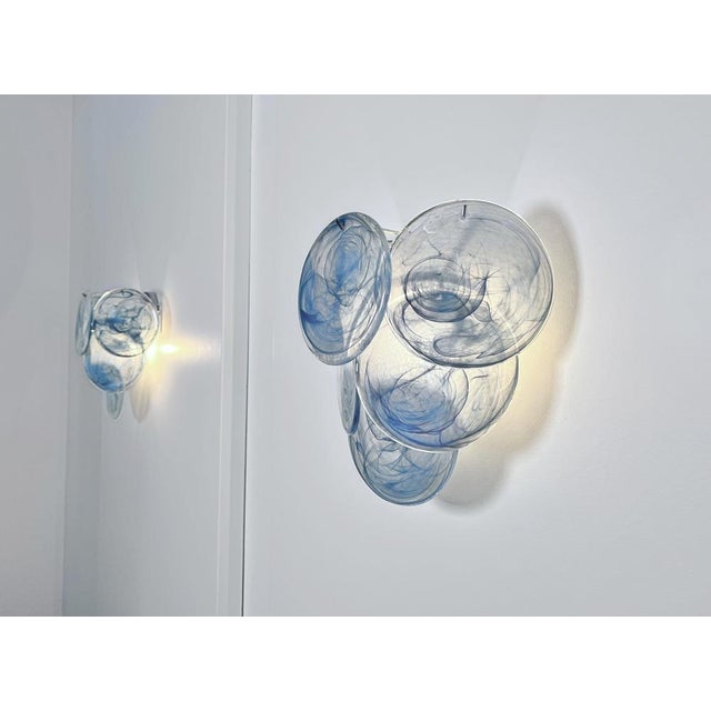 Glass Wall Sconces with 6 Alabaster Cobalt Blue Disks, 1990s, Set of 2 For Sale - Image 10 of 13