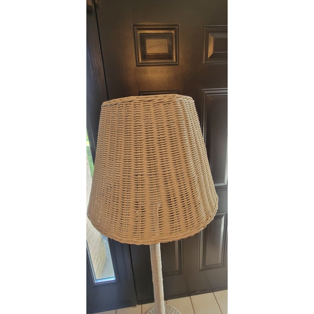 1970's Boho Chic White Wicker Floor Lamp For Sale - Image 12 of 18