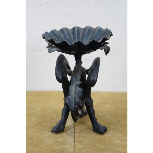 Metal Vintage Cast Iron Dragon Griffon Compote Candle Holder Lidded Dish 8" For Sale - Image 7 of 14