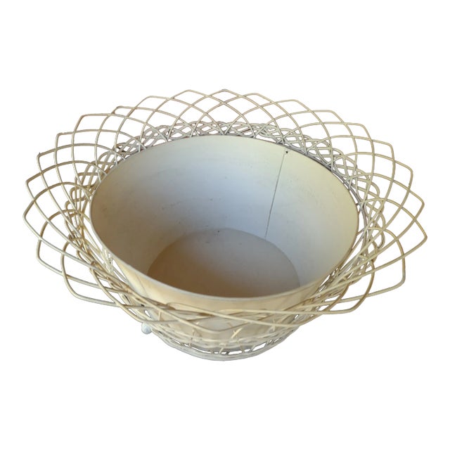 Very Large Round White Wireware Planter With Liner, Probably French For Sale