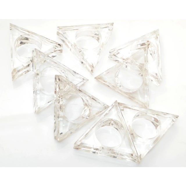1970s Mid-Century Triangle Acrylic Napkin Rings Tableware - Set of 8 For Sale - Image 12 of 13