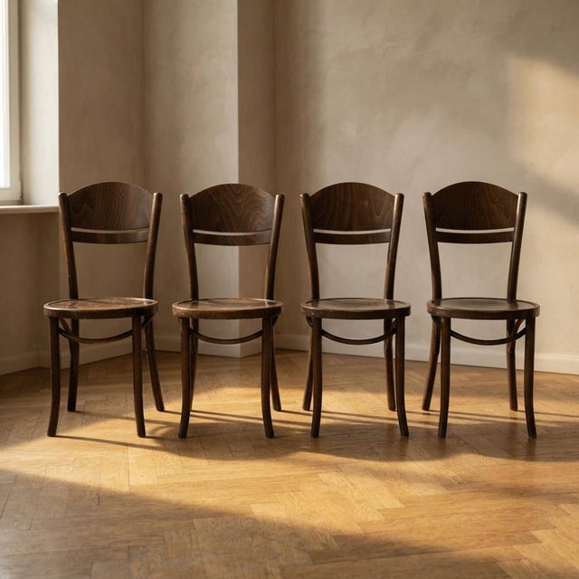Vintage Ton Wooden Dining Chairs, 1940s, Set of 4 For Sale - Image 16 of 16