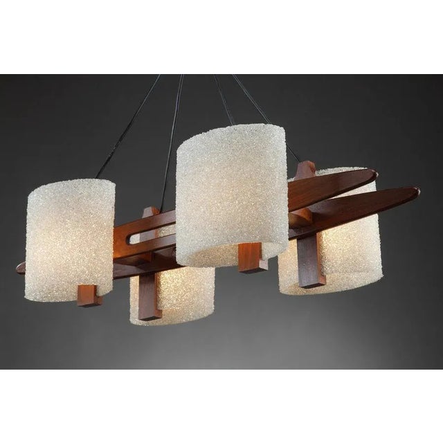 Scandinavian Teak and Acrylic Glass Granite Hanging Lamp For Sale - Image 3 of 18