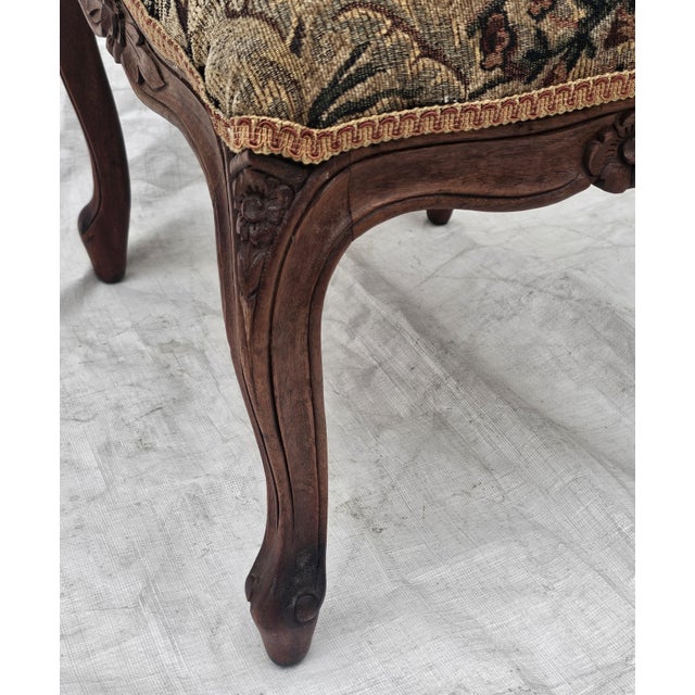 Antique French Walnut Ottoman Footstool W/ Floral Carving & Cabriole Legs 1910s For Sale - Image 15 of 16