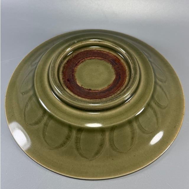 Ceramic Antique Chinese Longquan Celadon Carved Floral Plate For Sale - Image 7 of 8