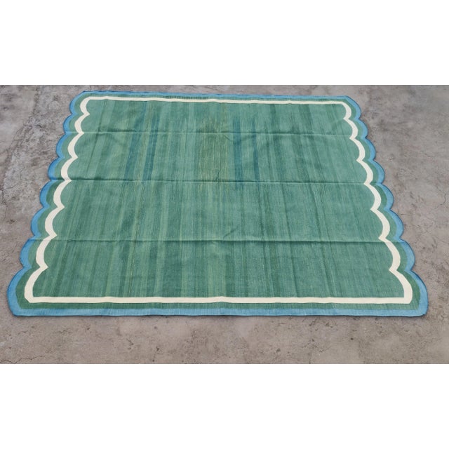 Forest Green Handmade Cotton Scalloped Green Rug - 10'x14' For Sale - Image 8 of 11