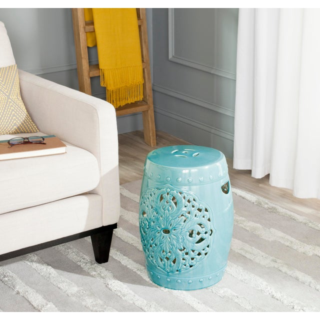 Modern Jasmine Garden Stool in Blue For Sale - Image 3 of 4