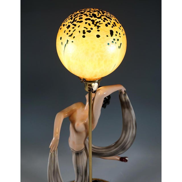 Art Deco Nude Dancer Posing with Lamp from Goldscheider, Vienna, Austria, 1942 For Sale - Image 6 of 14