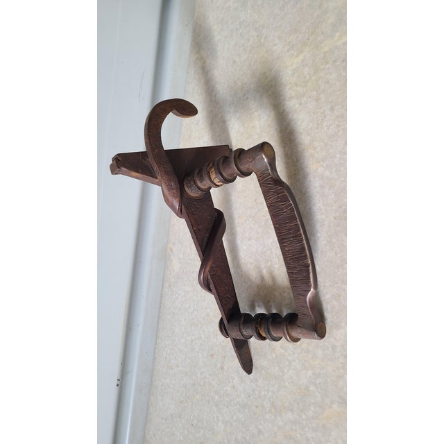 Art deco period steel drawer handle can be painted or gilded, beautiful arts and crafts ironwork, hammered interior side.