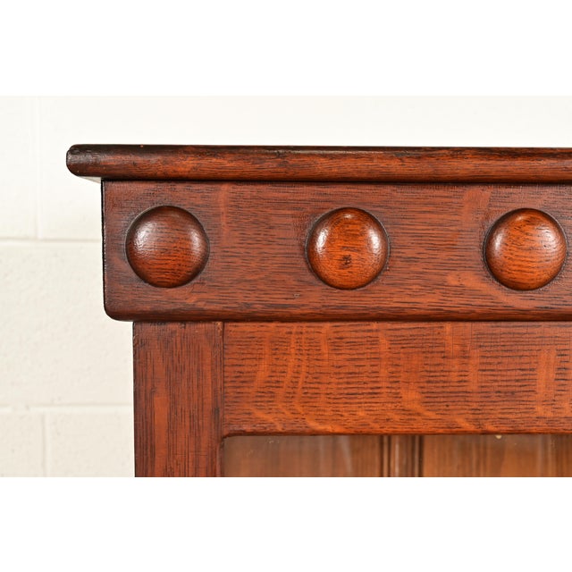 Antique Victorian Carved Oak Smoker's Display Cabinet With Drop Front Desk, Circa 1900 For Sale - Image 9 of 13
