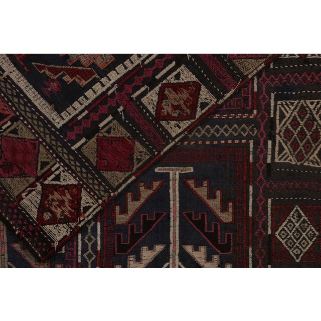 Red Antique Russian Tribal Kilim Rug in Blue and Red Embroidered Geometric Patterns For Sale - Image 8 of 8
