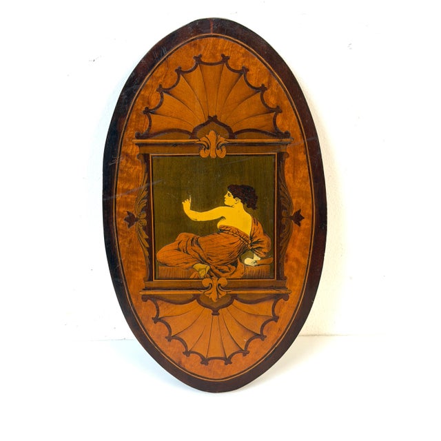 Pair 19th C. English Aesthetic Movement /Pre-Raphaelite Marquetry Muse Plaques For Sale - Image 11 of 17