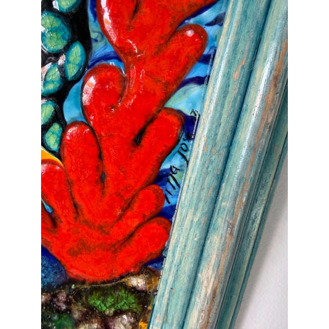 Vintage Handcrafted Ceramic Mosaic Fish- Aquatic Panel Wall Art – Framed For Sale - Image 11 of 12