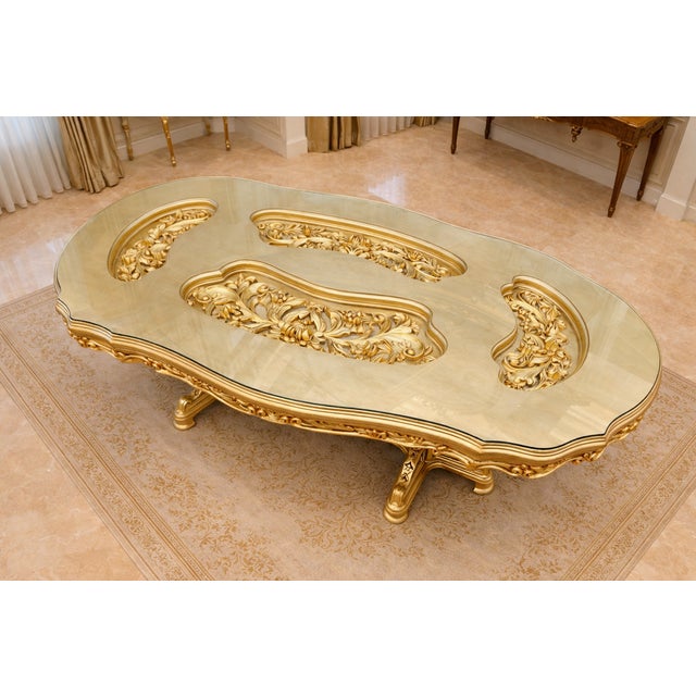 Late 20c Italian Baroque White Gold Beech Dining Set 7Pc For Sale - Image 6 of 13