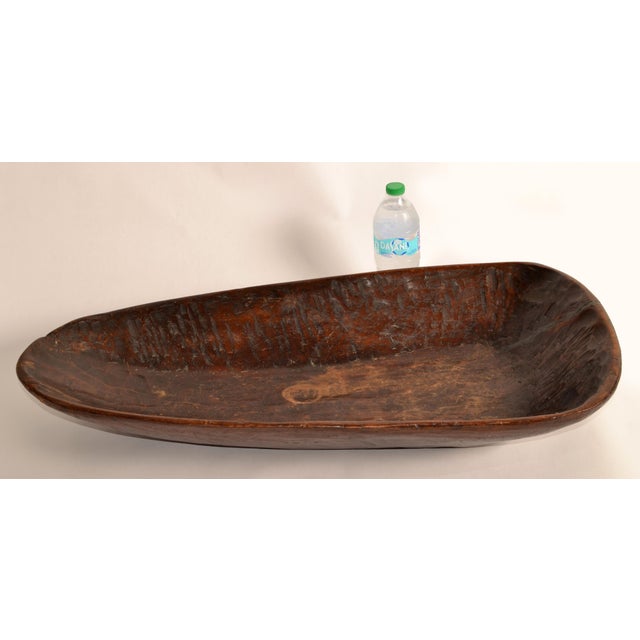 Vintage African Hand-Carved Wood Dark Brown Decorative Tribal Bowl Centerpiece For Sale In Miami - Image 6 of 12