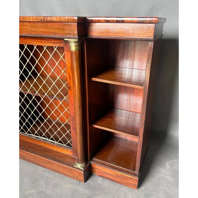 Regency Period Rosewood Credenza or Bookcase with Bronze Capitols and Grillwork. Nice smaller scale and narrow enough to...
