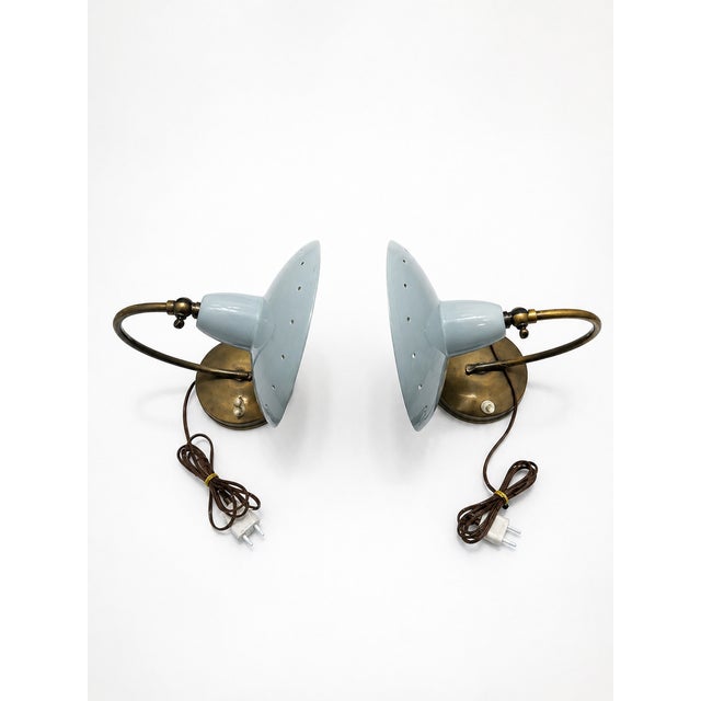 Mid-Century Modern Vintage Italian Brass and Powder Blue Aluminum Table Lamps from Stilnovo, 1950s, Set of 2 For Sale - Image 3 of 9