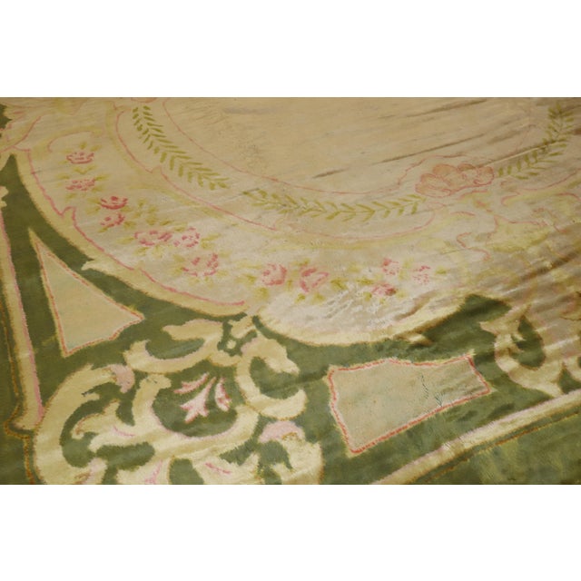 Antique Zabihi Collection Spanish Savonnerie Oversize Green Pink Rug - 11'7" x 15'1" For Sale - Image 4 of 12