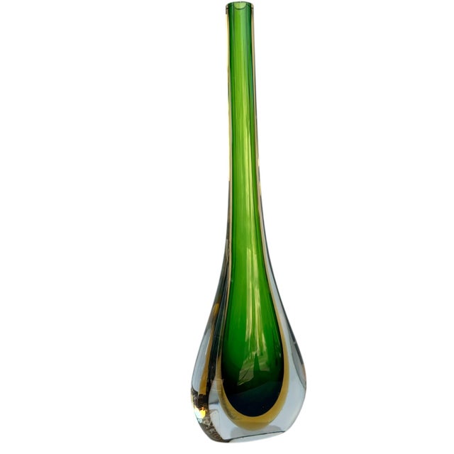 Mid-Century Modern Vintage Murano Sommerso Formia Art Glass Vase — Green For Sale - Image 3 of 10