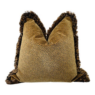 Cheetah Pattern Velvet Down Filled Fringed Double Sided Large Square Pillow For Sale