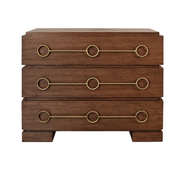 Wood Matthew Izzo Home Roderick Provincial Brown Oak Three Drawer Chest With Brass Accents For Sale - Image 7 of 7