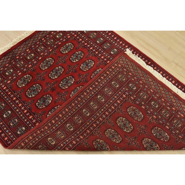 Bokhara Rug 4’2” X 6’1” Red Wool Tribal Hand-Knotted Oriental Carpet For Sale - Image 10 of 11