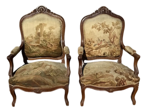 Large 18th Century French Louis XV Solid Walnut Bergere or Armchair- A Pair