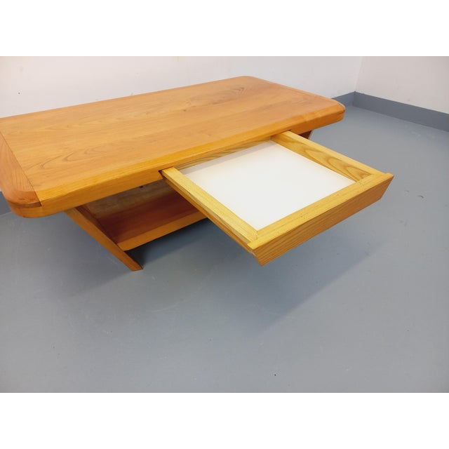 Vintage Brutalist Rectangular Coffee Table in Elm with Drawer, 1970s For Sale - Image 10 of 18