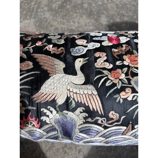 Pair of Antique Chinese Imperial Embroidered Silk Rank Badge Pillows For Sale In Palm Springs - Image 6 of 11