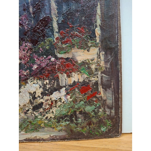 Impressionist Marcel Brisson "French Flower Vendor" Original Oil Painting C.1950 For Sale - Image 3 of 12