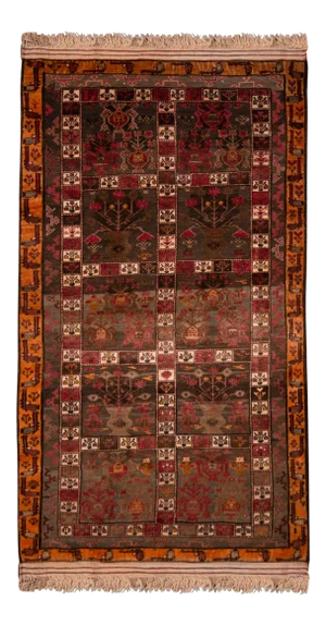 1950s Vintage Mid-Century Kilim Brown Red Vase Floral Pattern