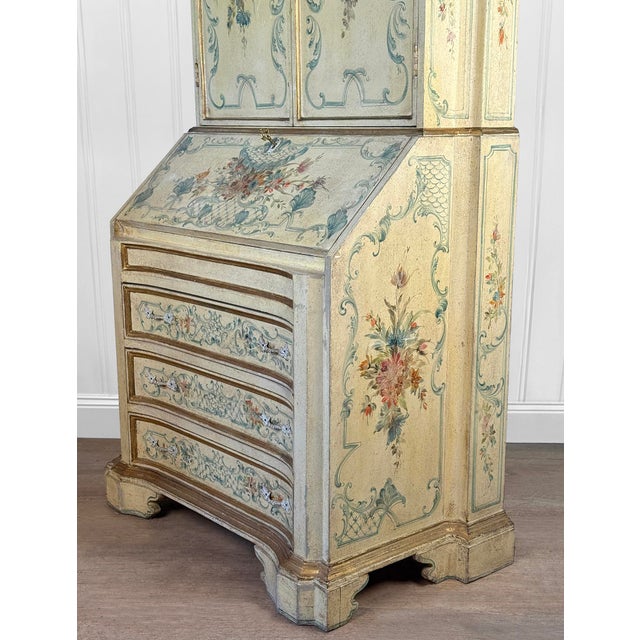 Vintage Italian Venetian Hand Painted Secretary Desk W/ Bookcase Top For Sale - Image 15 of 17