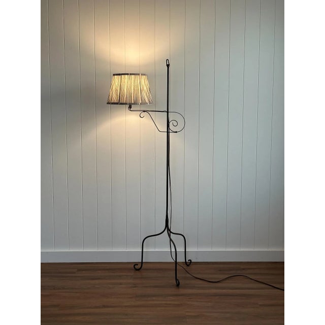Black 1940s Wrought Iron Swing Arm Floor Lamp With Scroll Detailing For Sale - Image 8 of 16