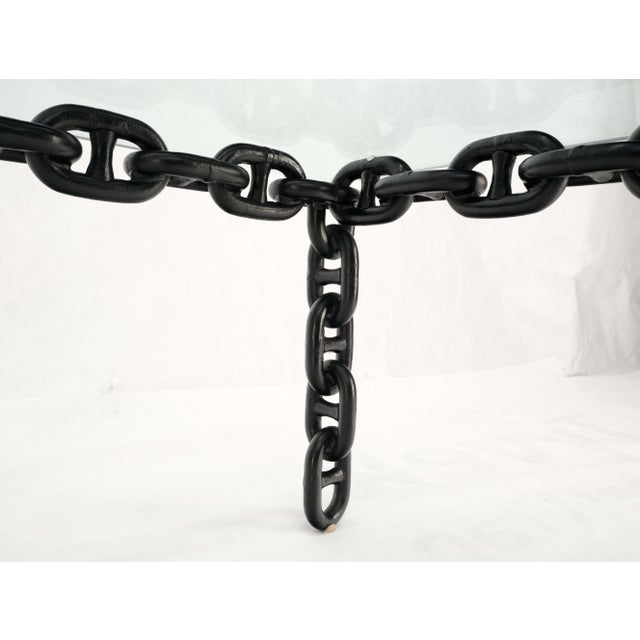 Metal Mid 20th Century Large Oversize Fused Marine Chain Base Rectangle Coffee Table Thick Glass Top For Sale - Image 7 of 15