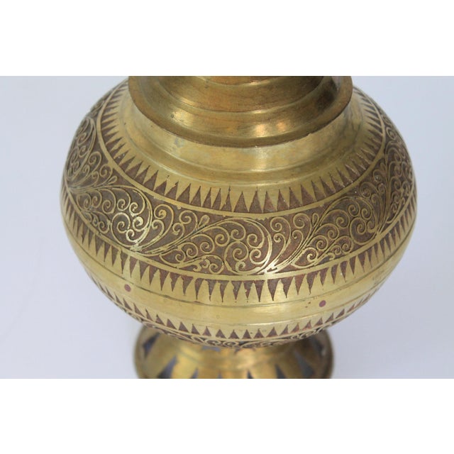 Vintage Etched Brass Asian Philippine Wedding Vessels or Urns - A Pair For Sale - Image 13 of 15