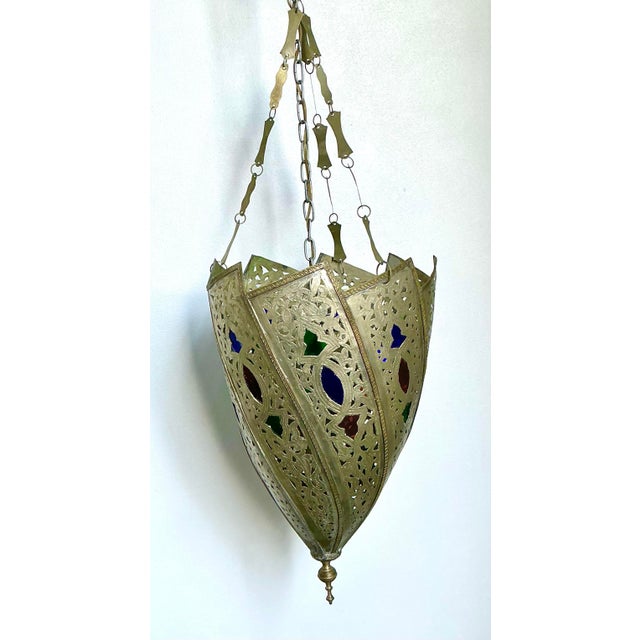 Vintage Engraved Colored Glass Lantern For Sale - Image 12 of 12